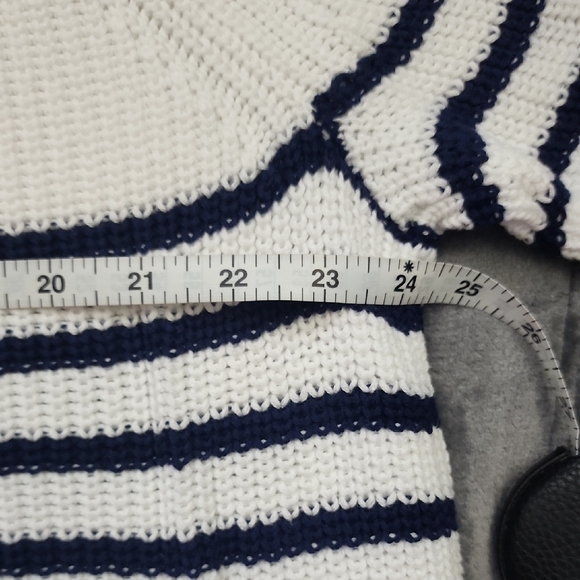 J. Crew White And Navy Stripe Cotton Sweater with Tortoise Buttons - Picture 3 of 7